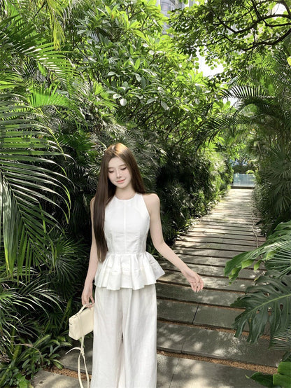 Na+ 夢幻仙女挺褂荷葉衣擺背心 顯瘦休閒褲