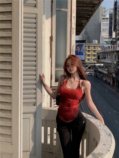 Na+ 辣妹千禧年網紗修身背心 紅