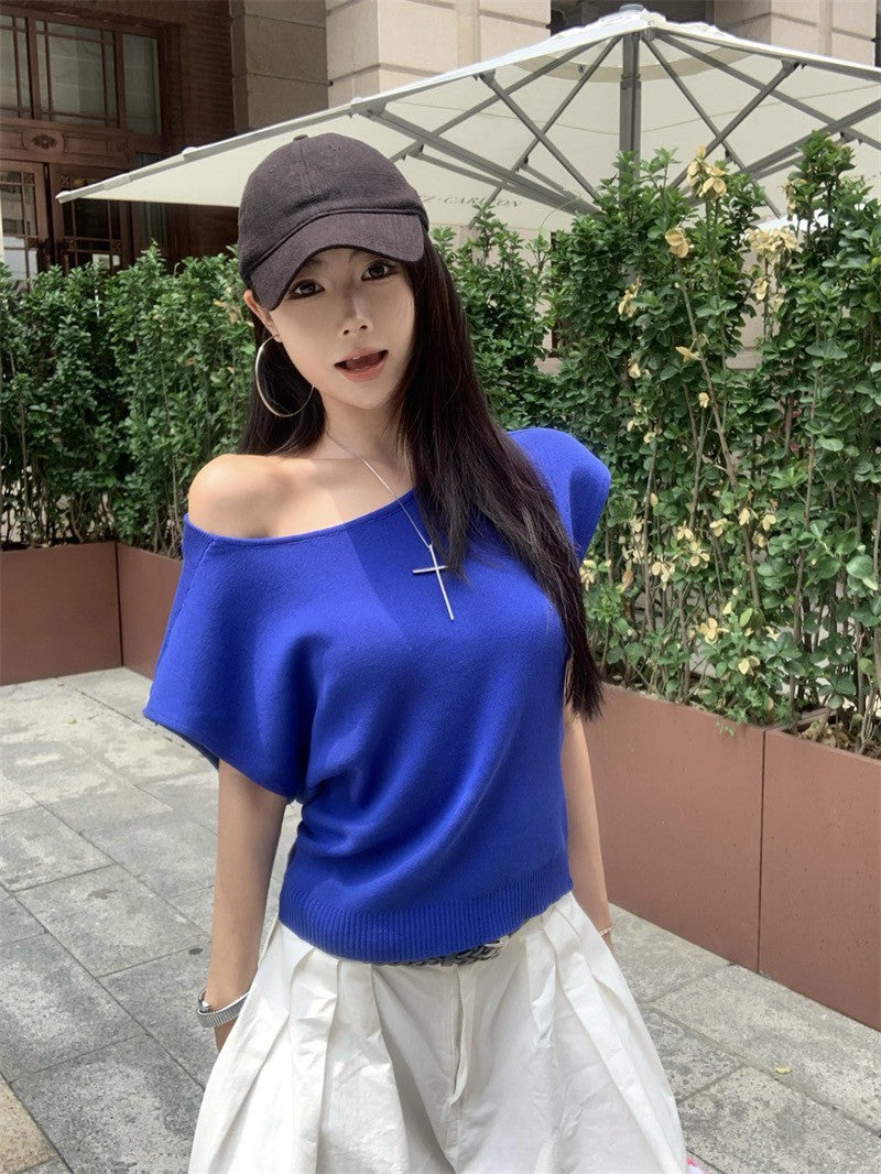 NA+ 克萊因藍慵懶針織兩穿上衣