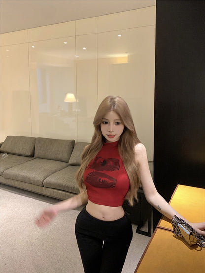 Na+ 辣妹緊身印花背心 紅