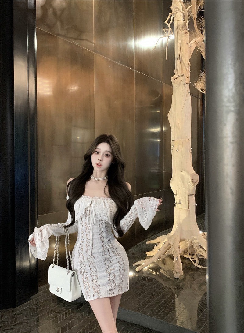 NA+ 法式香肩荷葉緊身連身裙