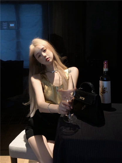 NA+ 復古時髦U領背心2色/極高腰花苞褲