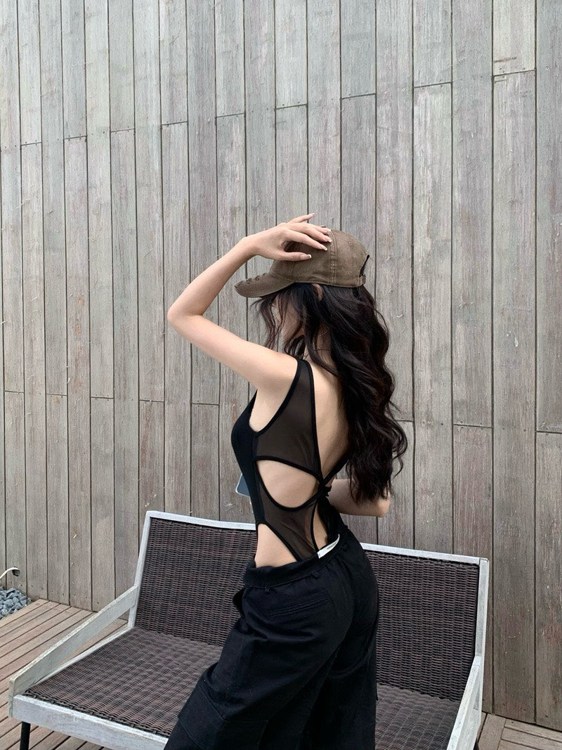 NA+ 歐美控的愛 設計款帶胸墊U領連體衣 黑