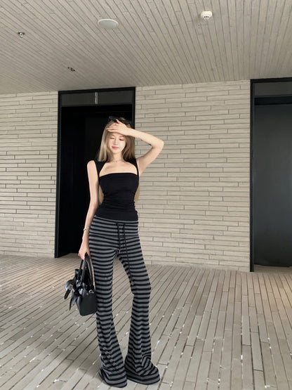 NA+ 運動瑜伽慢跑黑灰彈力休閒褲