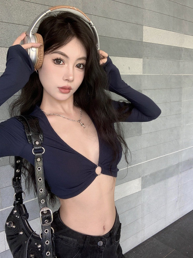 NA+ 性感極致歐美比基尼V長袖打底 藏青