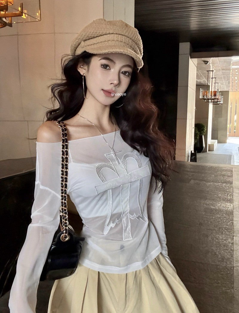 NA+ 最愛疊穿透紗棉刺繡花上衣 白