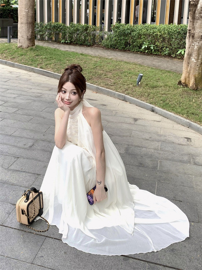 NA+ 富養千金 花朵飄感背心/米杏半身裙