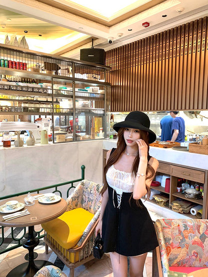 NA+ 赫本仲夏夢 可愛花邊收腰短裙 疊穿2版選（黑/白）