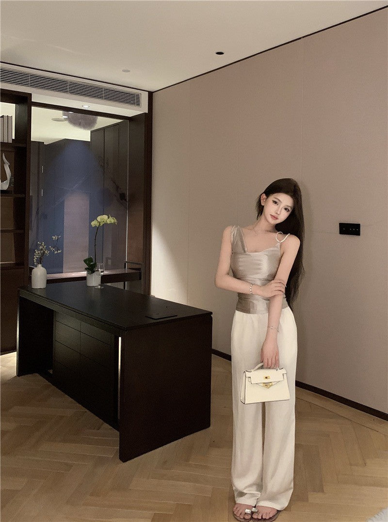 NA+ 香檳珠寶蘯領修身背心 修身休閒褲