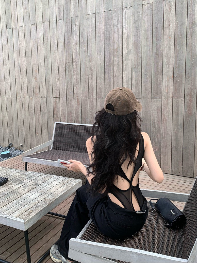 NA+ 歐美控的愛 設計款帶胸墊U領連體衣 黑