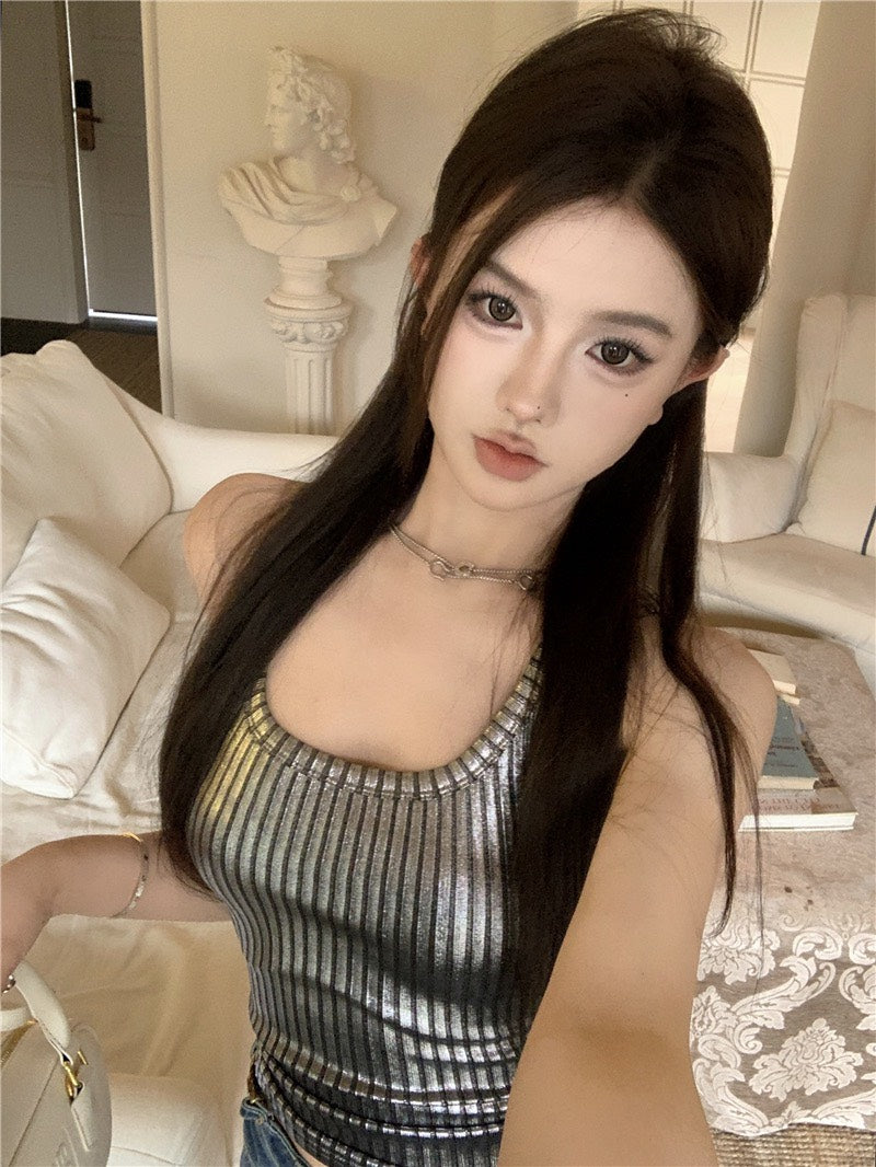 NA+ 派對女王U領銀色打底背心