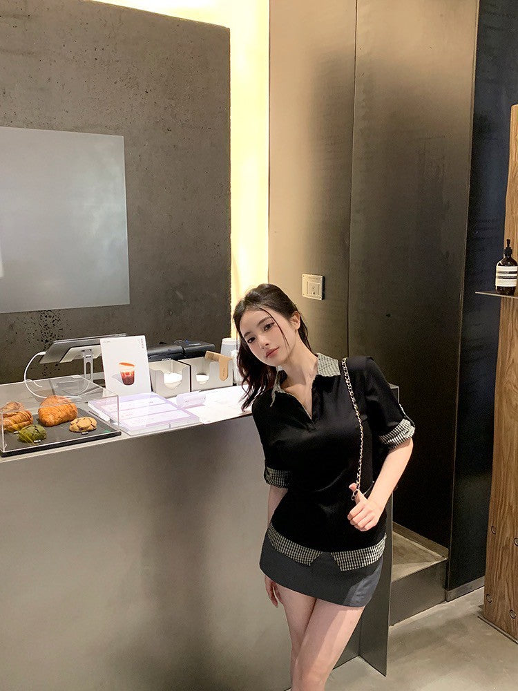 ''Na+''知性乖乖牌 polo拼色假兩件式簡約上衣