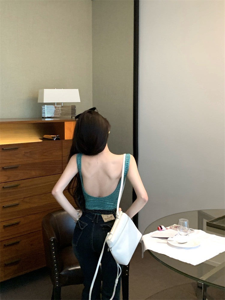 NA+ 定染面料粗呢小香挖背背心 孔雀綠