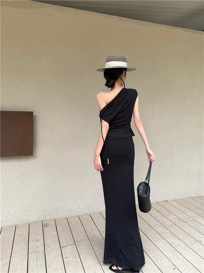 NA+ 老錢靜奢多穿法收腰上衣 繫帶半身裙 黑