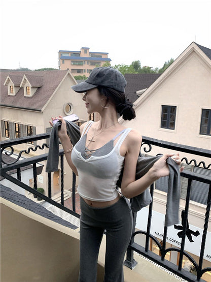 NA+ 防曬多巴胺 多色選開衫背心3件套 灰/黑