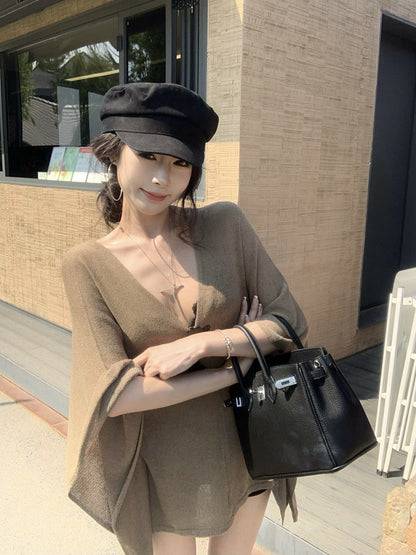 NA+ 老錢慵懶鬆弛感蝙蝠袖針織罩衣