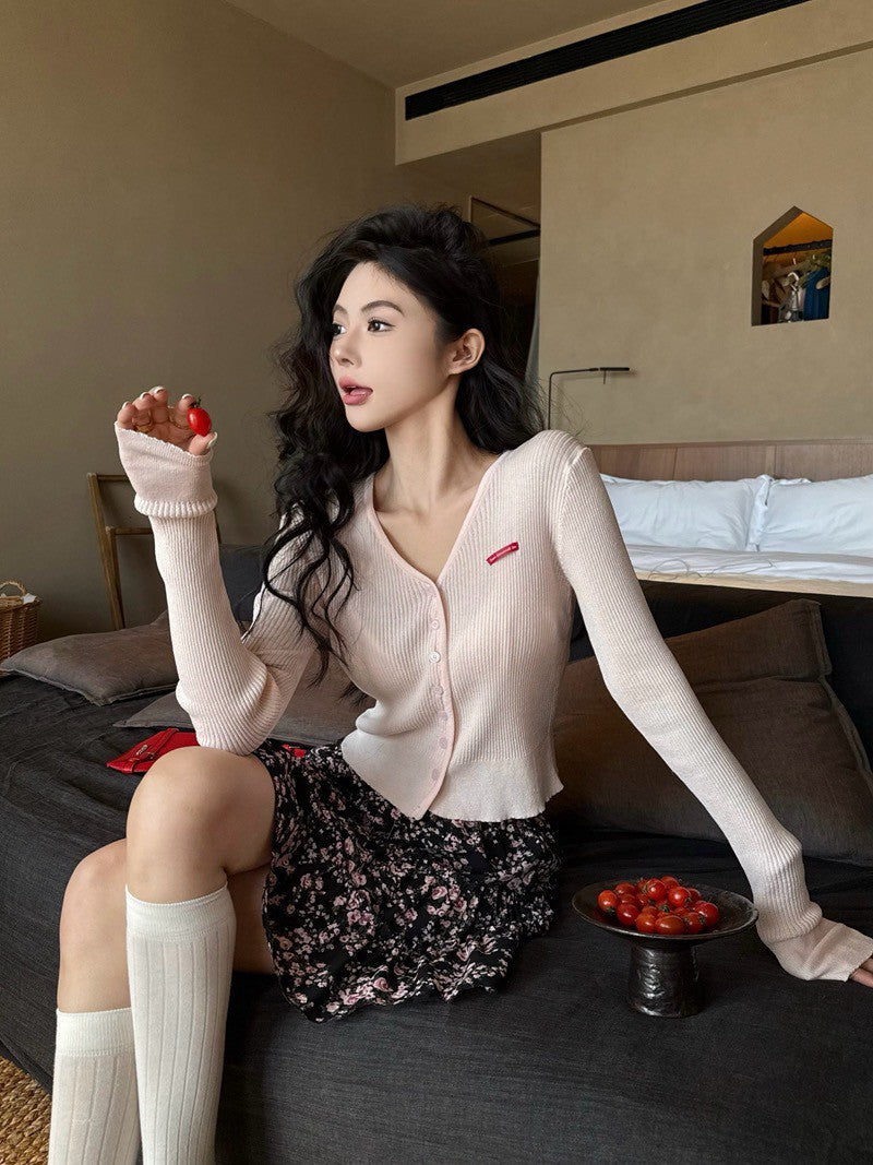 NA+ 陽光海灘排扣針織上衣 碎花半身裙