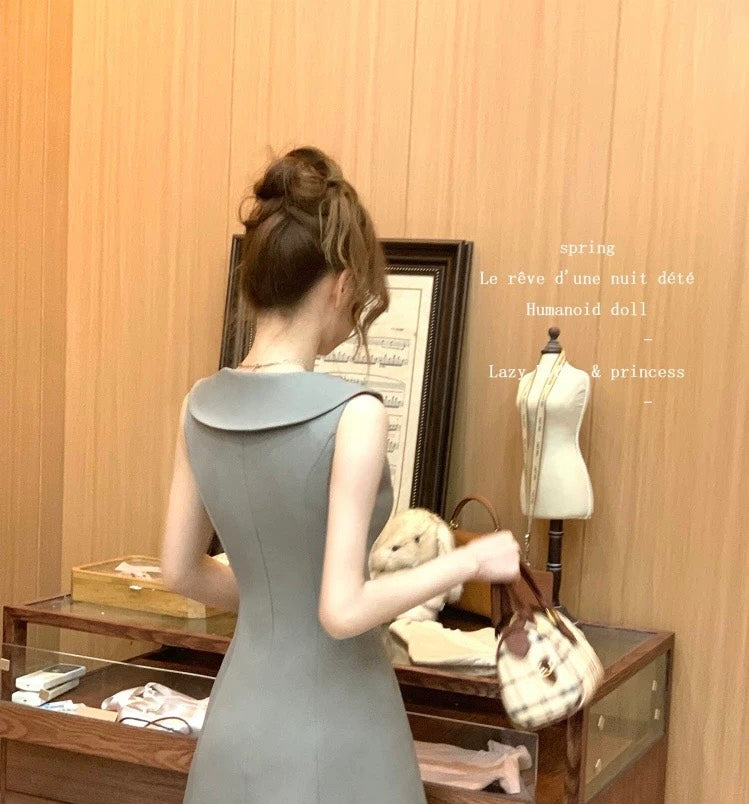 NA+ 愛神見習生 海軍領高定修身連身裙 灰