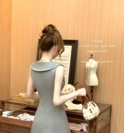 NA+ 愛神見習生 海軍領高定修身連身裙 灰