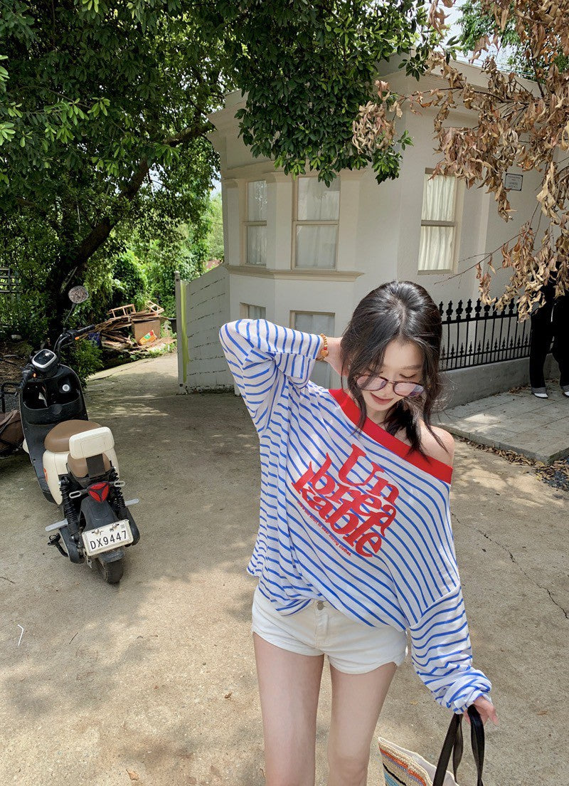 NA+ Young海軍配色慵懶寬鬆上衣