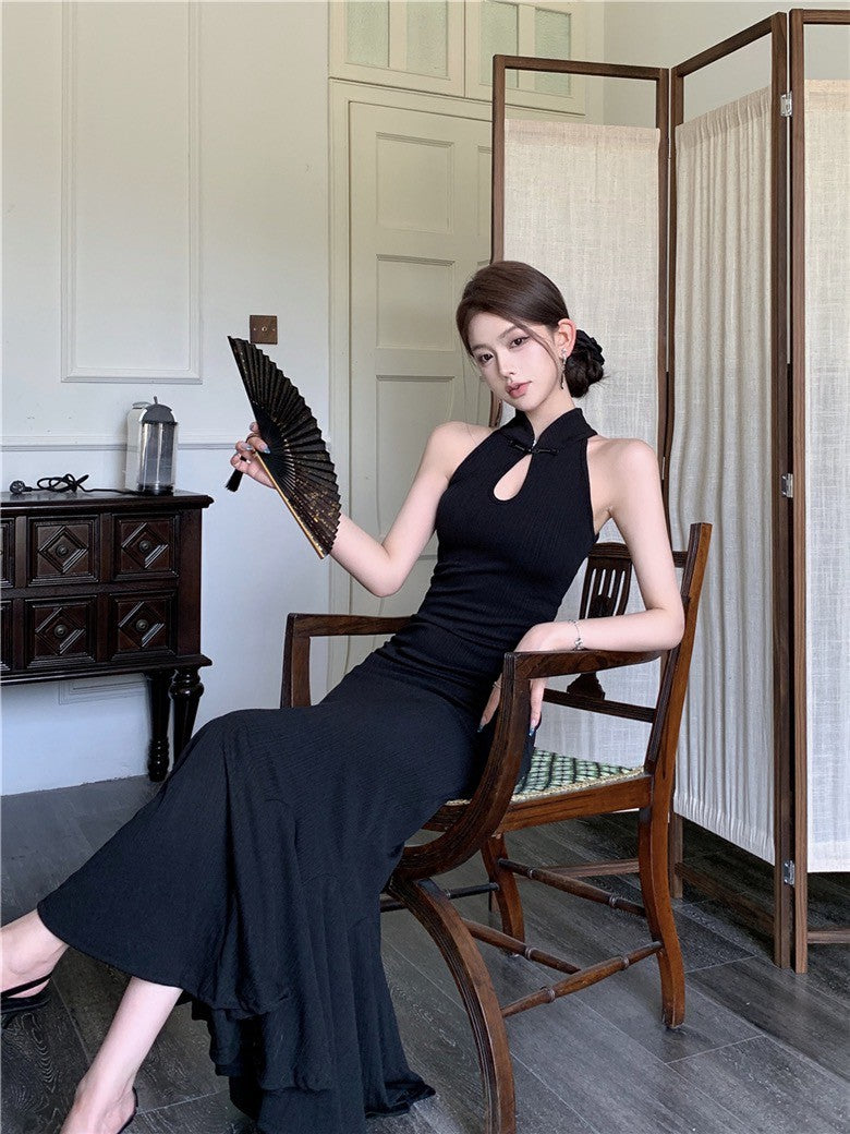 NA+ 御姐風範盤扣魚尾連身裙 黑