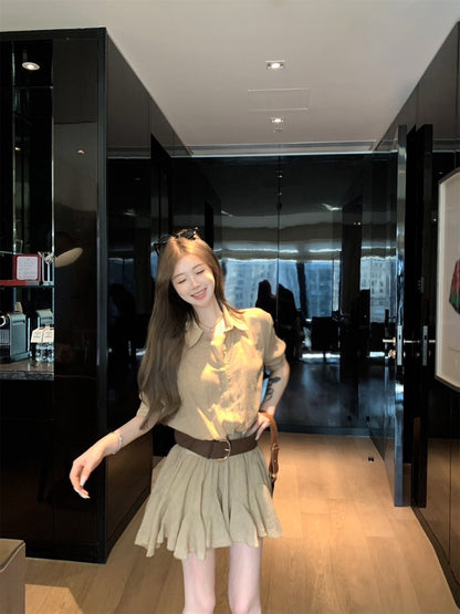 NA+ ROW率性通勤工裝襯衫裙 卡其