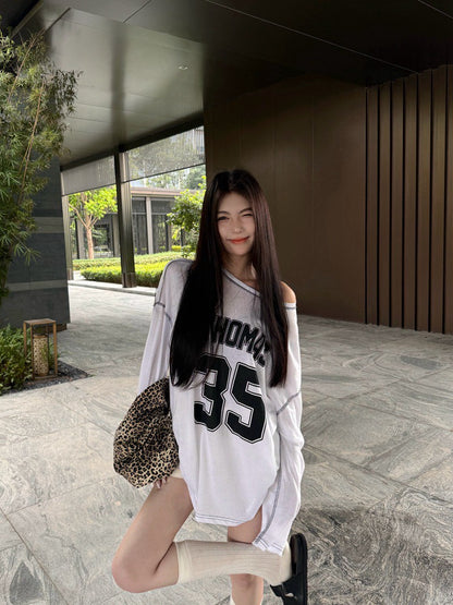 NA+ blokecore慵懶字母撞色球衣 白