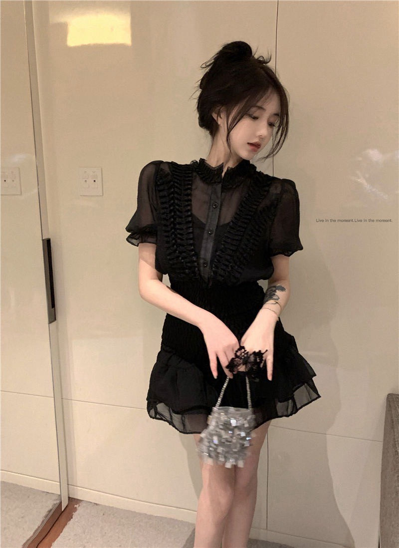 NA+ 清透冷茶熱銷再版娃娃領收腰連身裙 黑