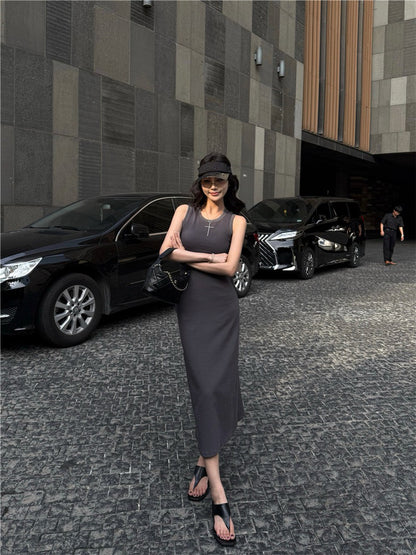 NA+ 舒適通勤歐美收腰美背連身裙 灰