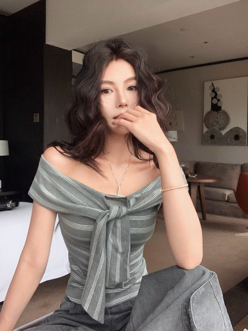 NA+ 簡約條紋多穿法!背心扭結上衣 灰