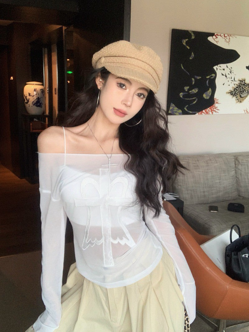 NA+ 最愛疊穿透紗棉刺繡花上衣 白