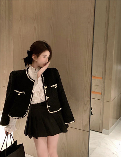 NA+ vintage復古小香粗呢墊肩外套