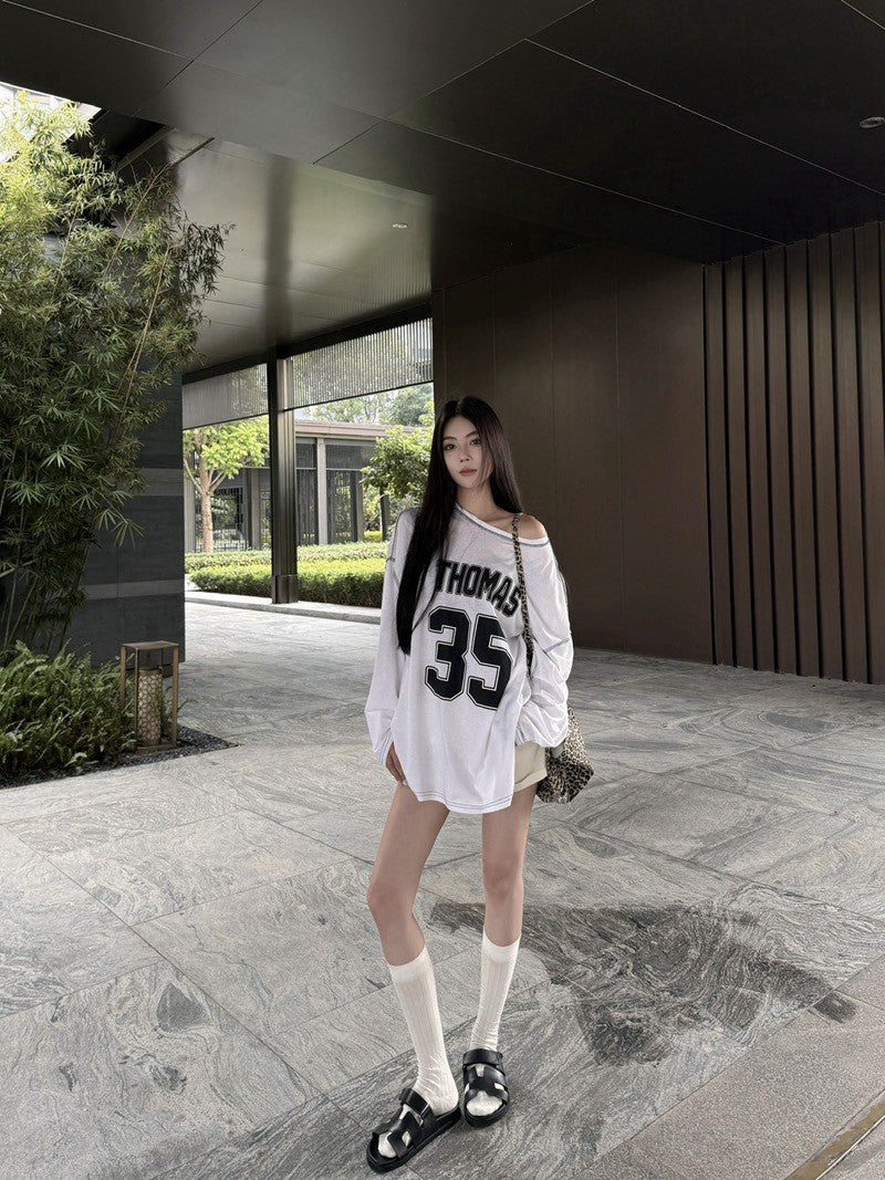 NA+ blokecore慵懶字母撞色球衣 白