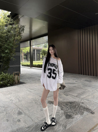 NA+ blokecore慵懶字母撞色球衣 白