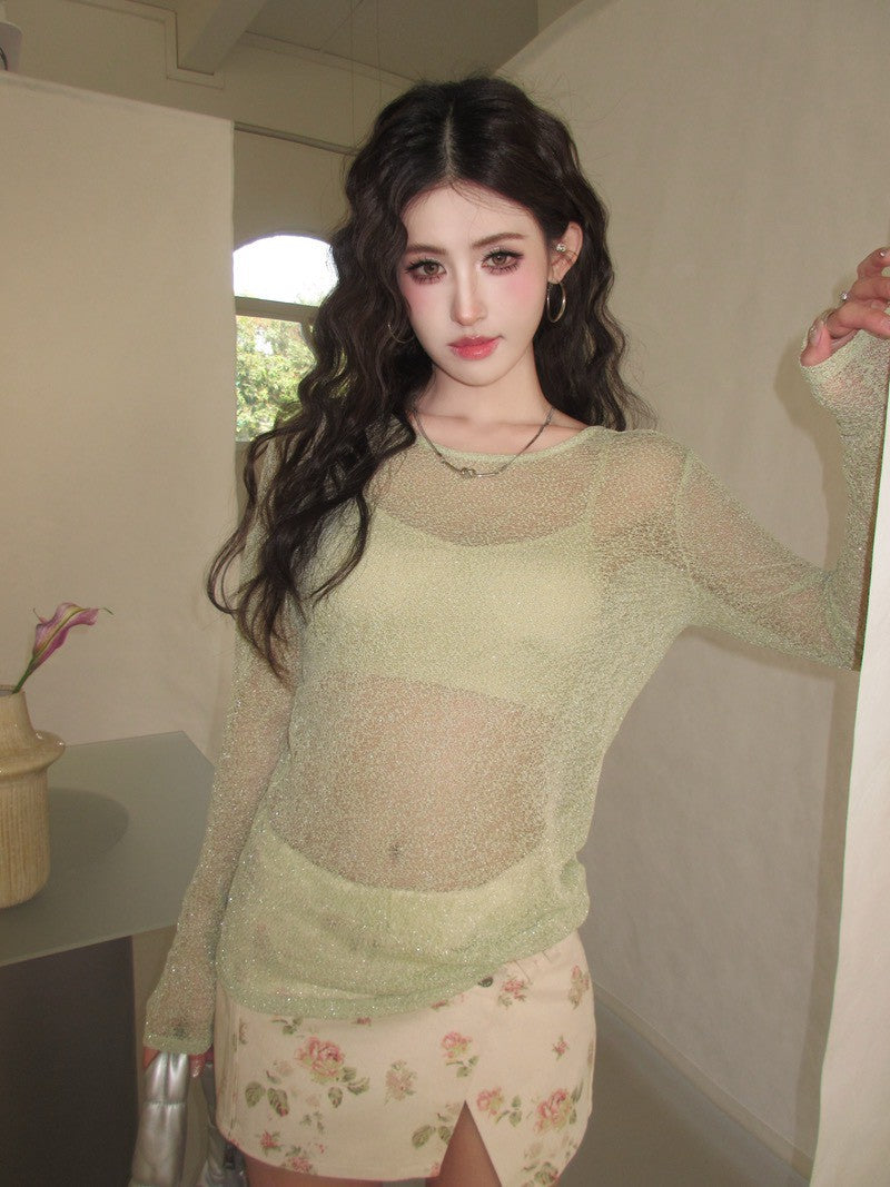 NA+ 活力美妞夏季防曬歐根紗罩衫2件組 灰/綠/黑