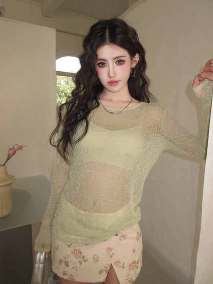 NA+ 活力美妞夏季防曬歐根紗罩衫2件組 灰/綠/黑
