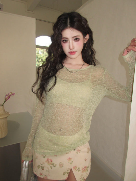 NA+ 活力美妞夏季防曬歐根紗罩衫2件組 灰/綠/黑