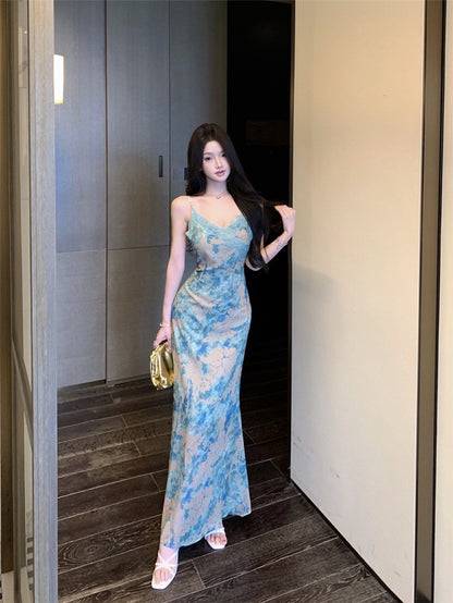 NA+ 斜裁花青綠暈染蕾絲連身裙 針織開衫