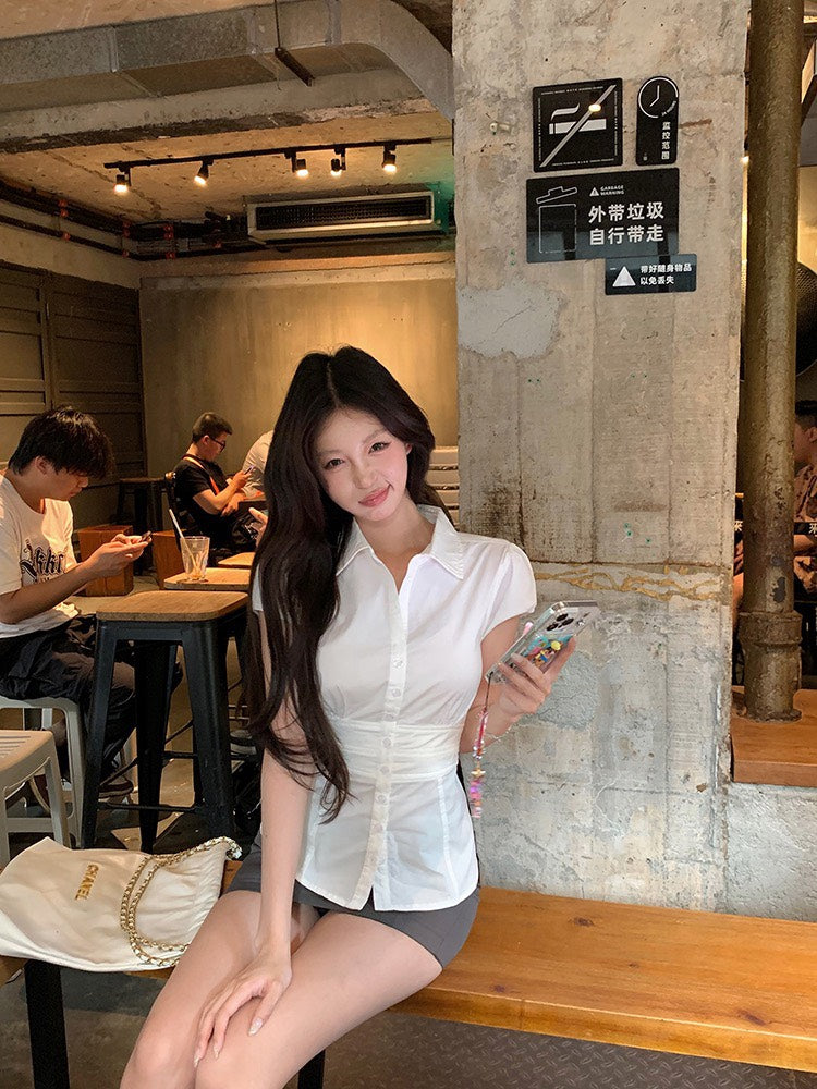 NA+ 氣質韓女打攬收腰設計襯衫