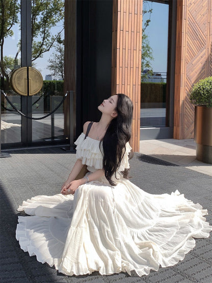 NA+ 清邁渡假 中古娃娃宮廷一字領上衣/大裙擺半身裙