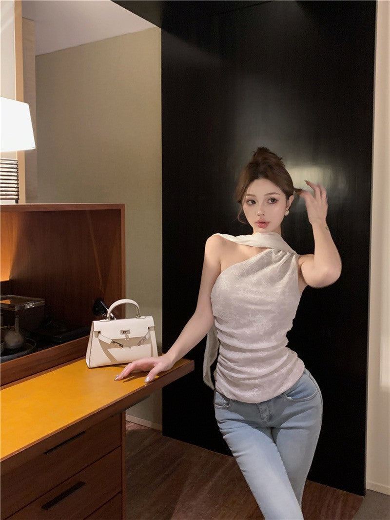 NA+ 偷心契約蕾絲飄帶上衣 杏白/黑