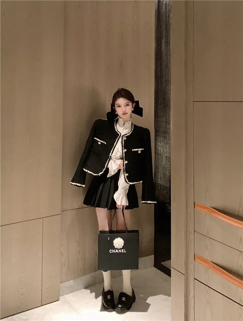 NA+ vintage復古小香粗呢墊肩外套