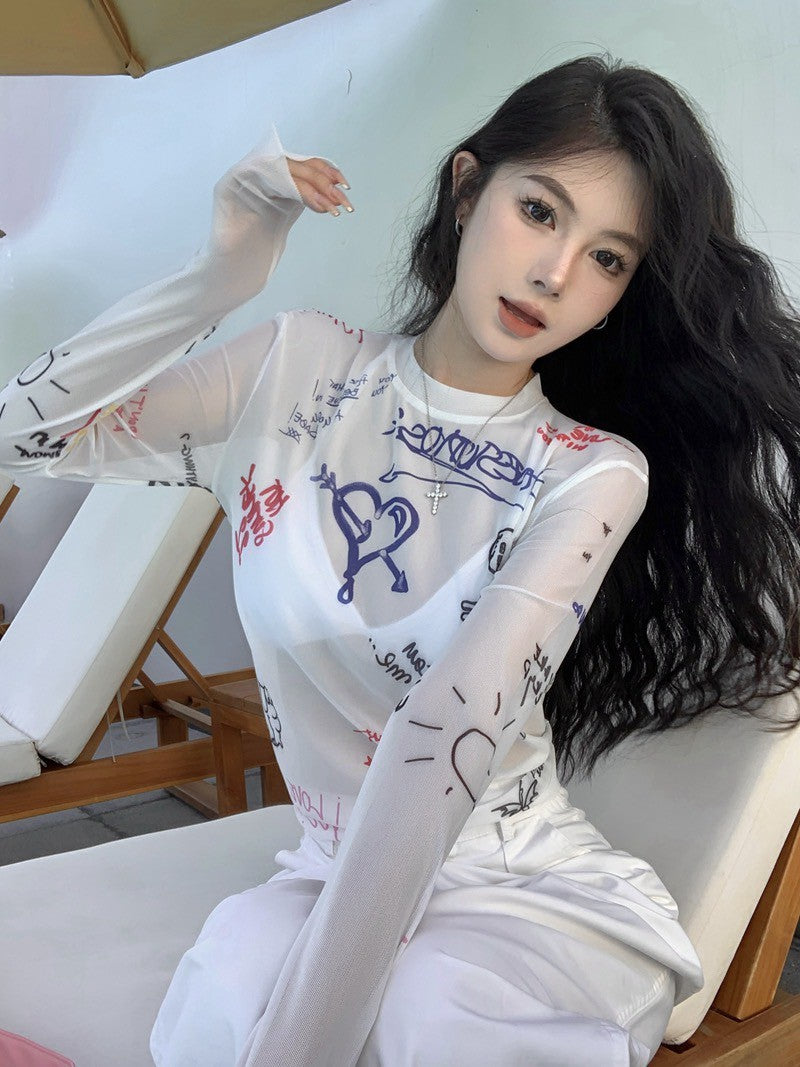 NA+ 炸街QQ手繪塗鴉防曬透視上衣