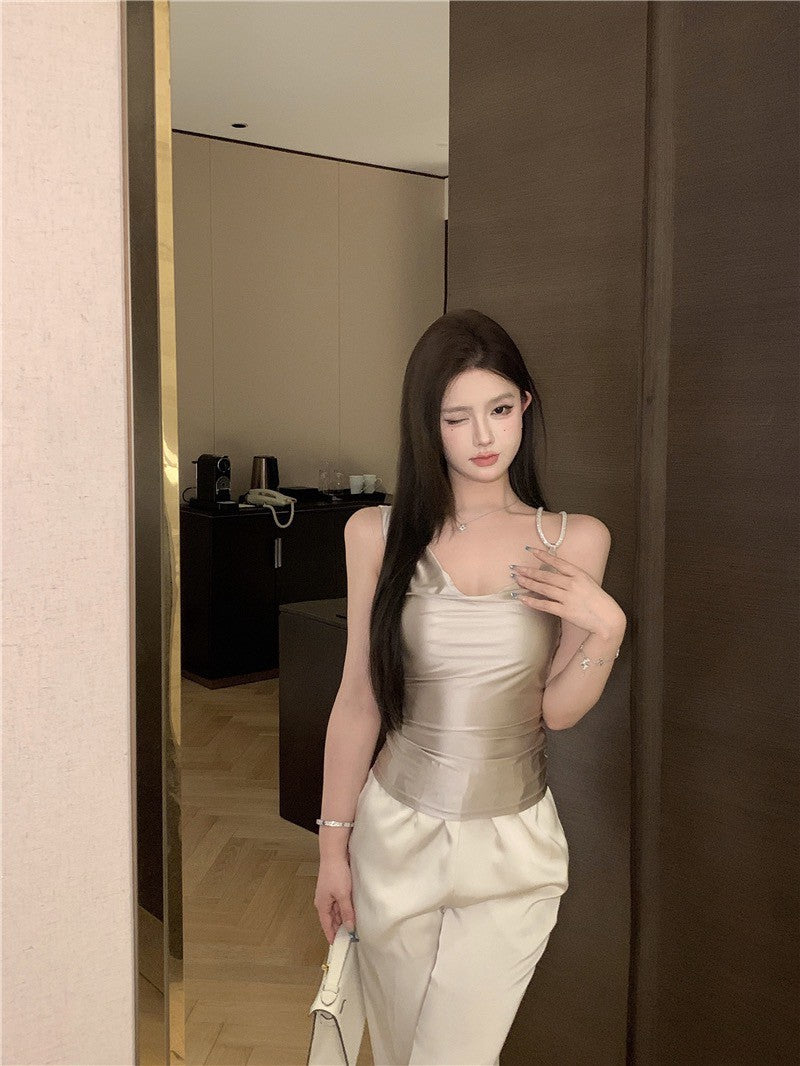 NA+ 香檳珠寶蘯領修身背心 修身休閒褲