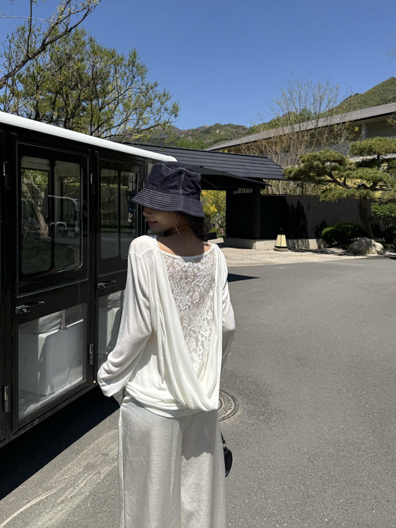 NA+ 大愛兩面穿 性感蕾絲拼面蘯感上衣 白/黑