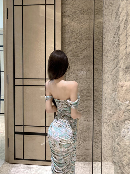 NA+ 漫野碎花極致純慾V領暈染連身裙 綠花