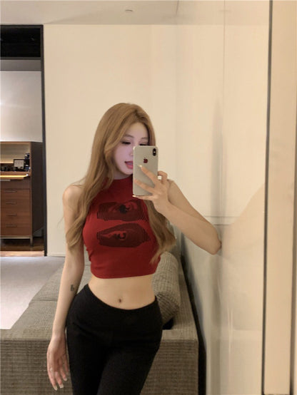 Na+ 辣妹緊身印花背心 紅