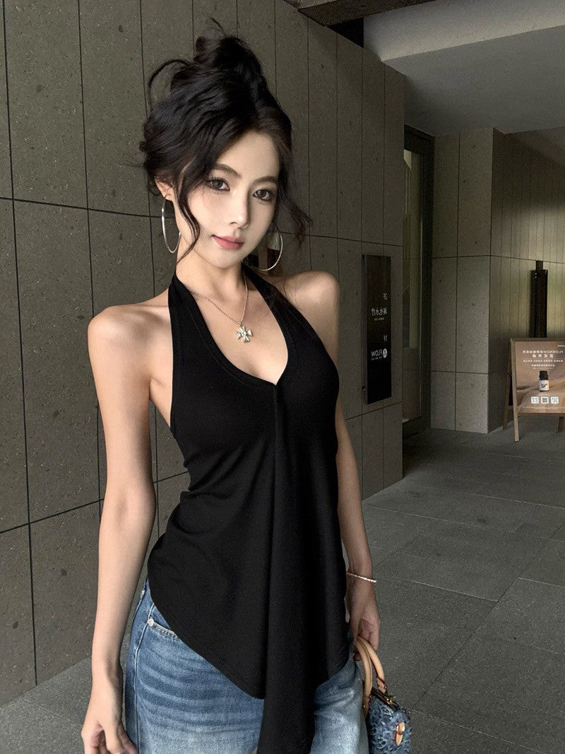 NA+ 欲罷不能 顯瘦掛脖挖背背心 咖/黑