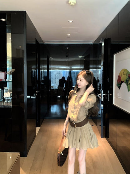 NA+ ROW率性通勤工裝襯衫裙 卡其