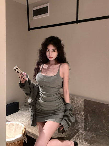 NA+ 辣妹愛穿帶Bra彈力伸縮連身裙 粉/灰/黑